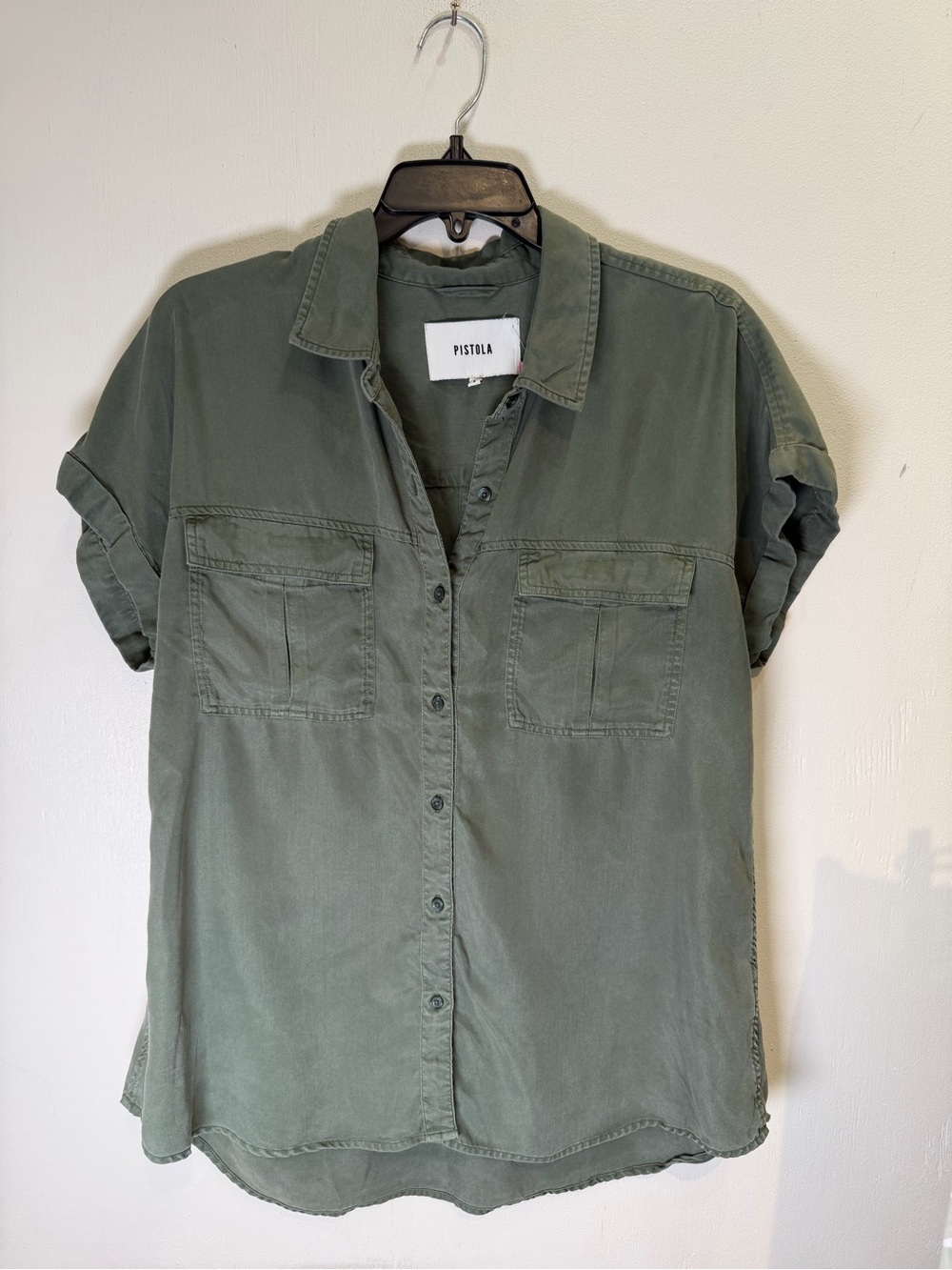pistola Olive Green Short Sleeve Button-Up Shirt